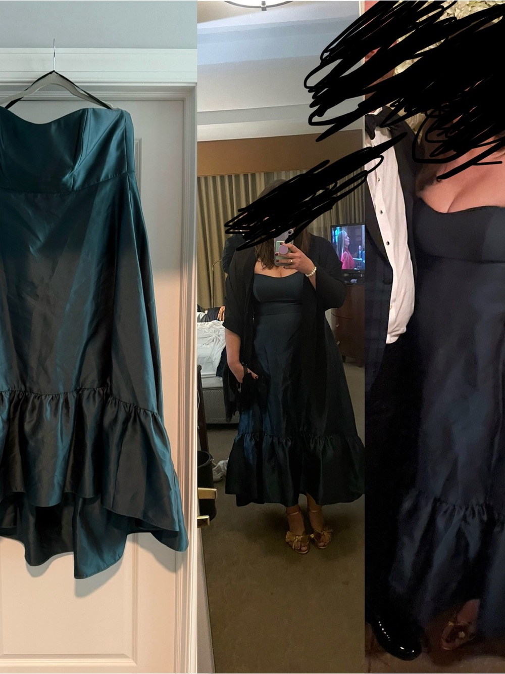 ALFRED SUNG Teal Satin Maxi Dress with Ruffle Hem